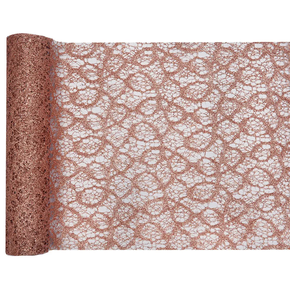 Chemin de Table Dentelle Rose Gold Métallique - 5mx28cm