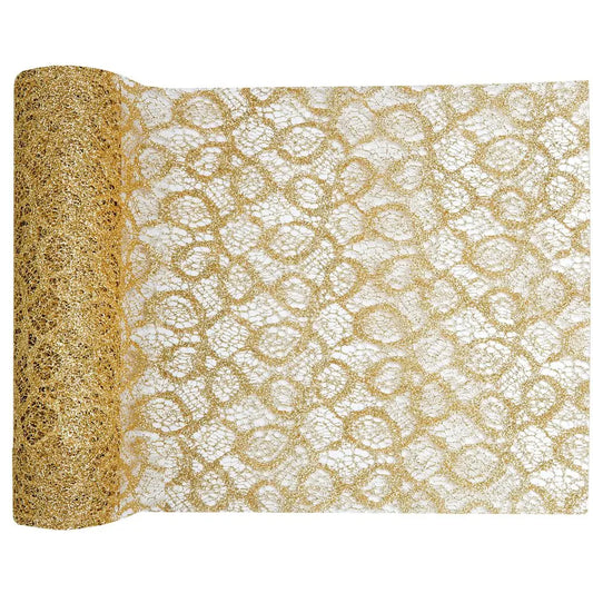 Chemin de Table Dentelle Métallique Or - 28 cm x 5 m