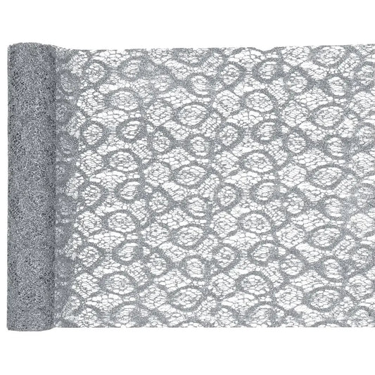 Chemin de Table Dentelle Métallique Argent - 28 cm x 5 m