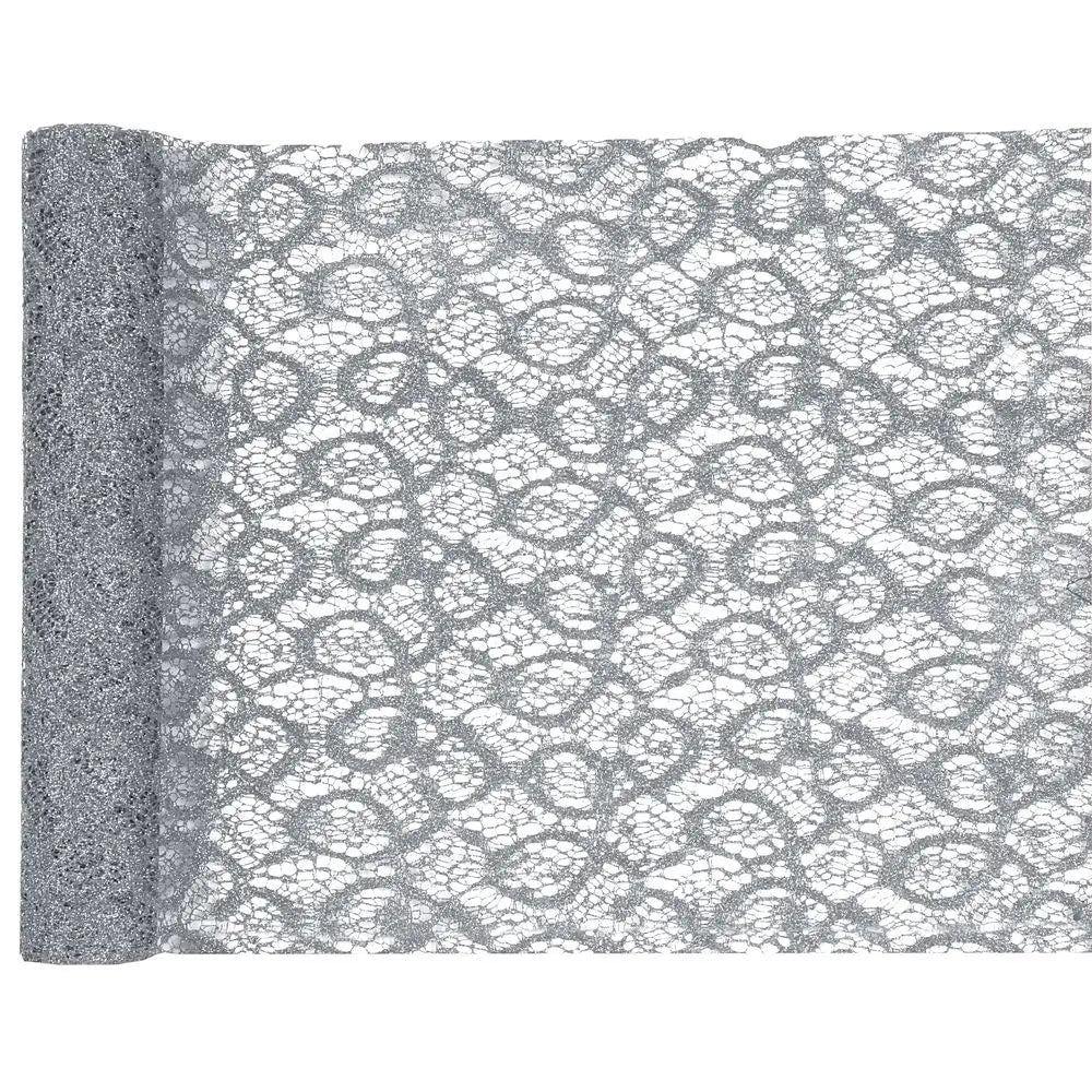 Chemin de Table Dentelle Métallique Argent - 28 cm x 5 m