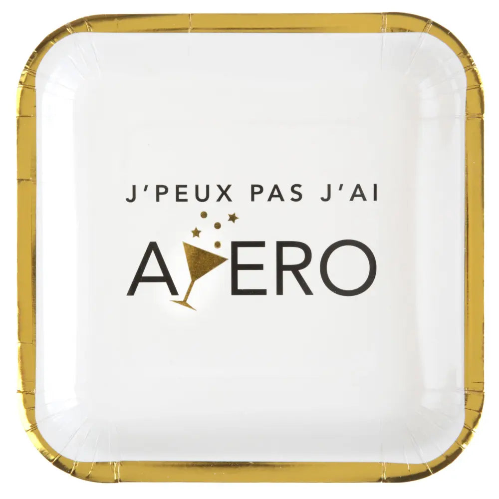 10 Assiettes en Carton 23x23cm - ''Apéro Blanc''