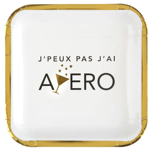 10 Assiettes en Carton 23x23cm - ''Apéro Blanc''