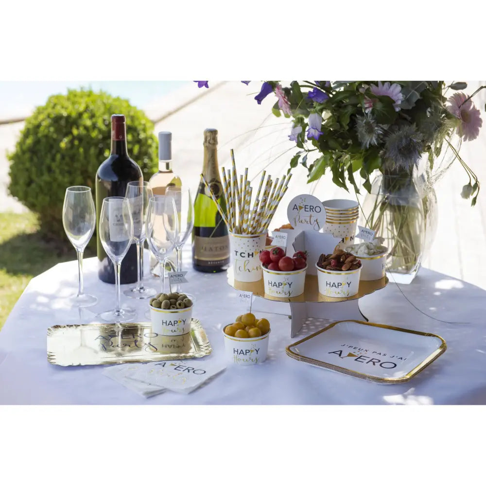 10 Assiettes en Carton 23x23cm - ''Apéro Blanc''