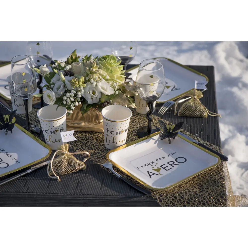 10 Assiettes en Carton 23x23cm - ''Apéro Blanc''