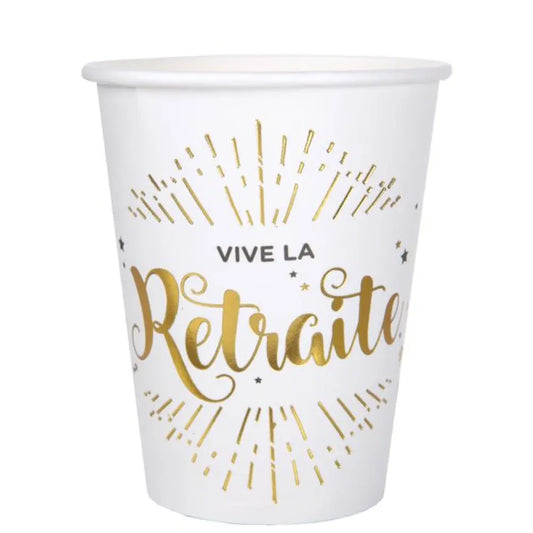 10 Gobelets en Carton 27cl - Vive la Retraite Blanc