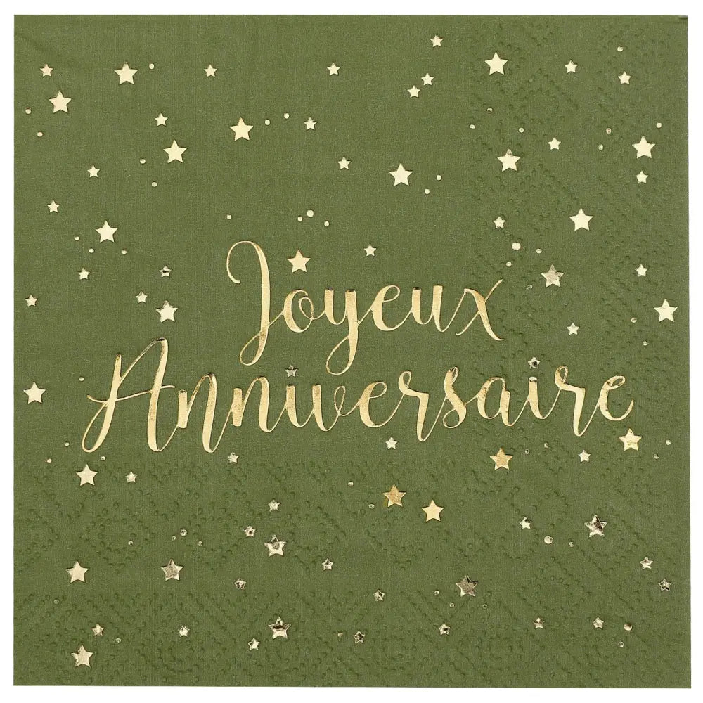 20 Serviettes en Papier 25cm - Joyeux Anniversaire Métal Sauge