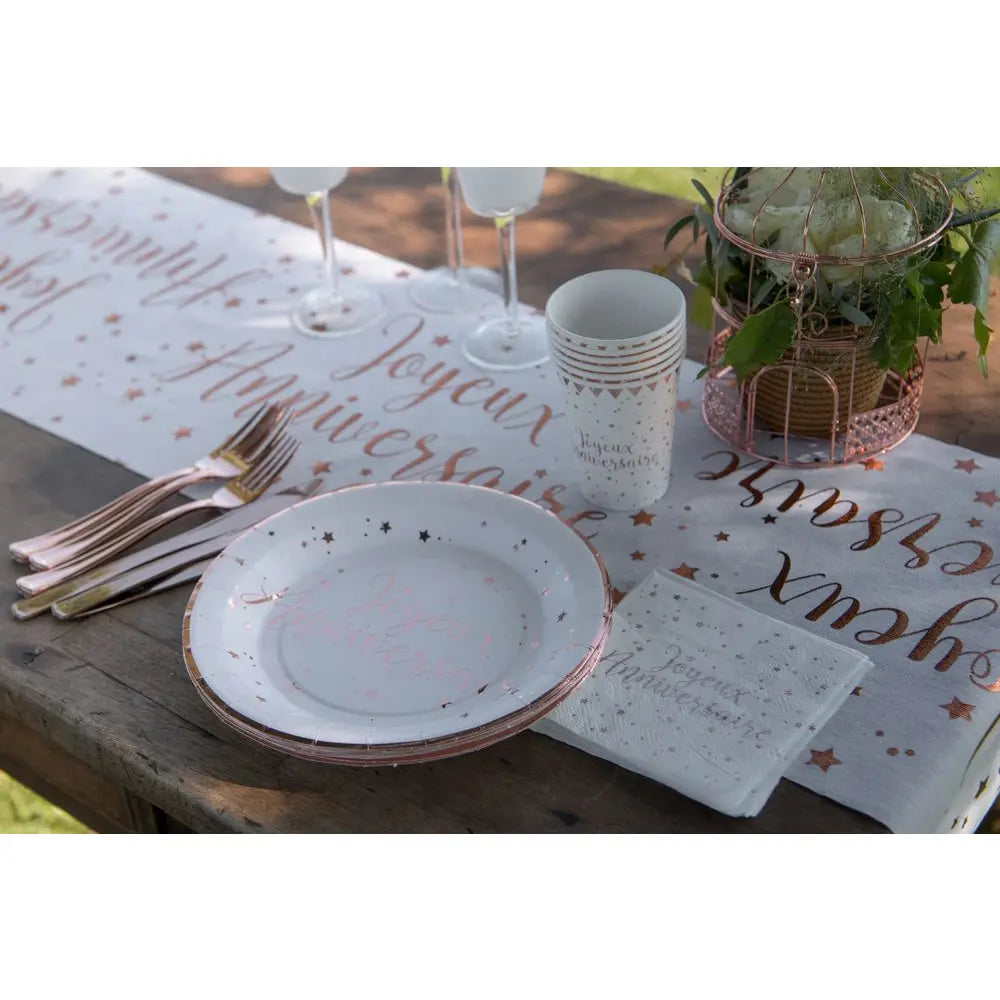 20 Serviettes en Papier 25cm -  Joyeux Anniversaire Métal Rose Gold