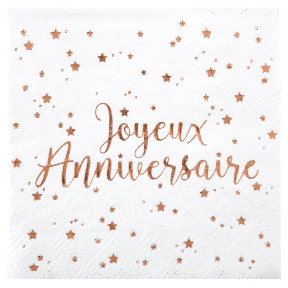 20 Serviettes en Papier 25cm -  Joyeux Anniversaire Métal Rose Gold