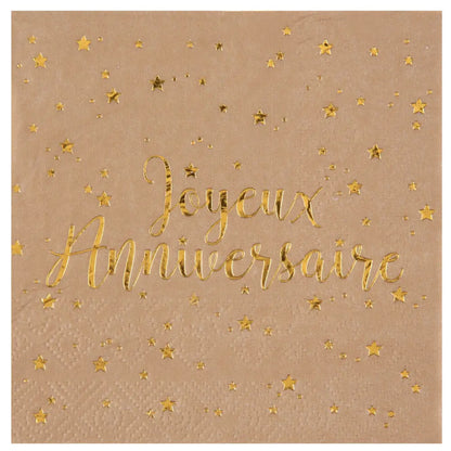 20 Serviettes en Papier 25cm - Joyeux Anniversaire Kraft