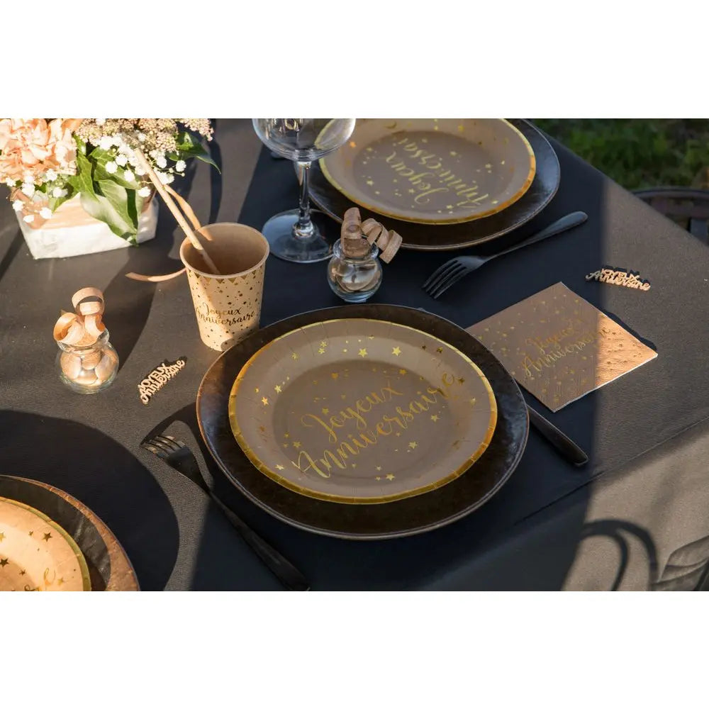 20 Serviettes en Papier 25cm - Joyeux Anniversaire Kraft