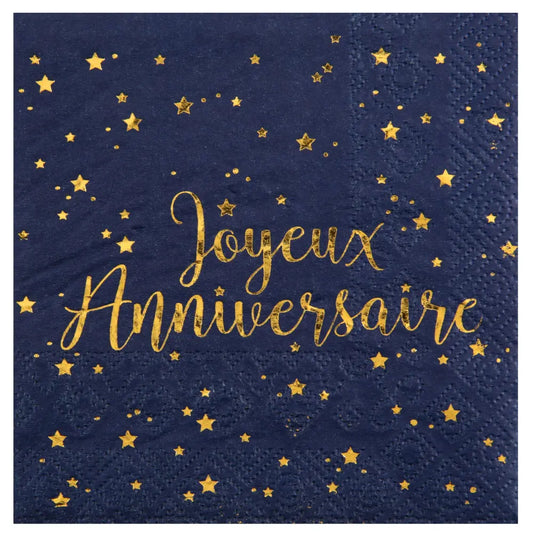 20 Serviettes en Papier 25cm - Joyeux Anniversaire Bleu