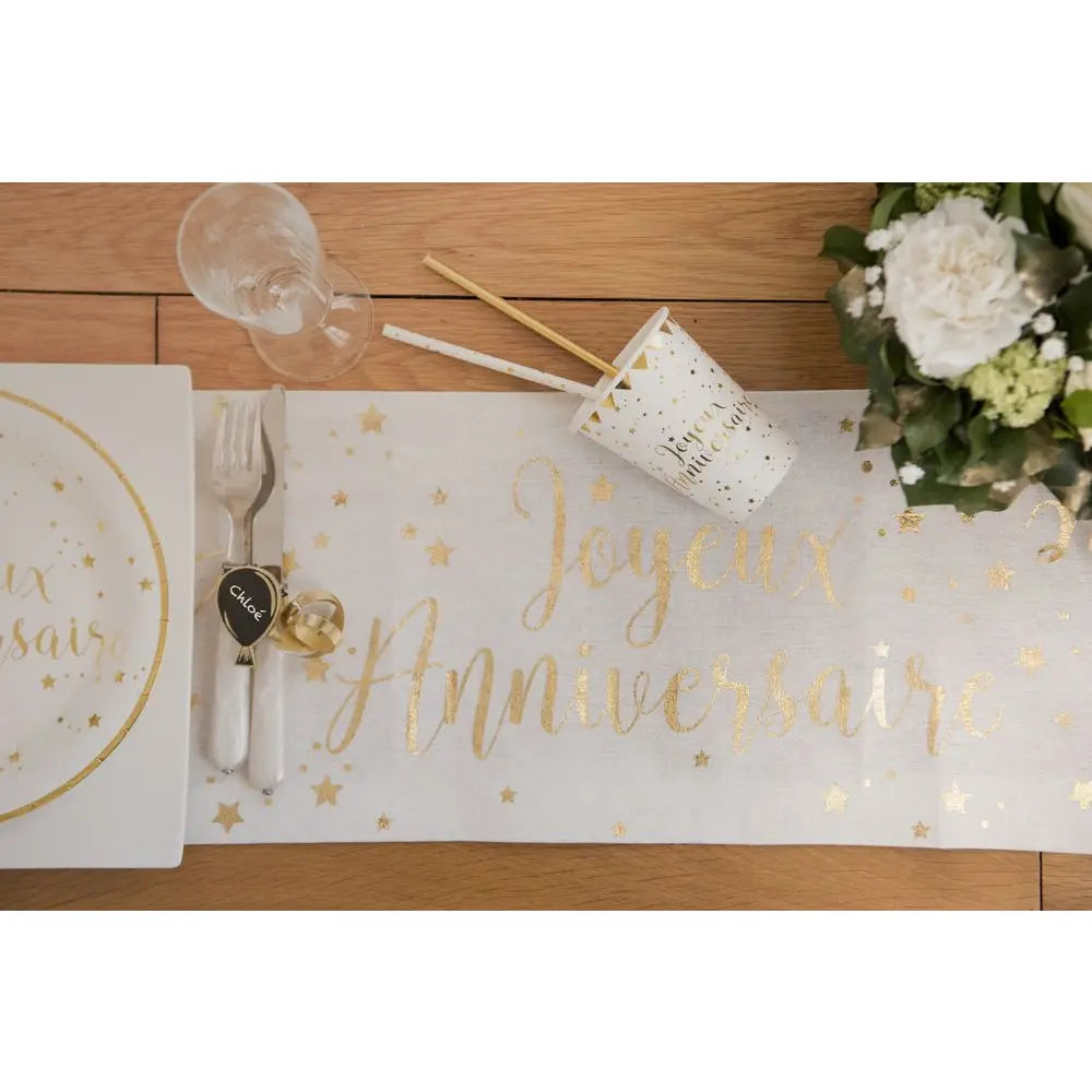  Chemin de table - Joyeux Anniversaire Métal Or