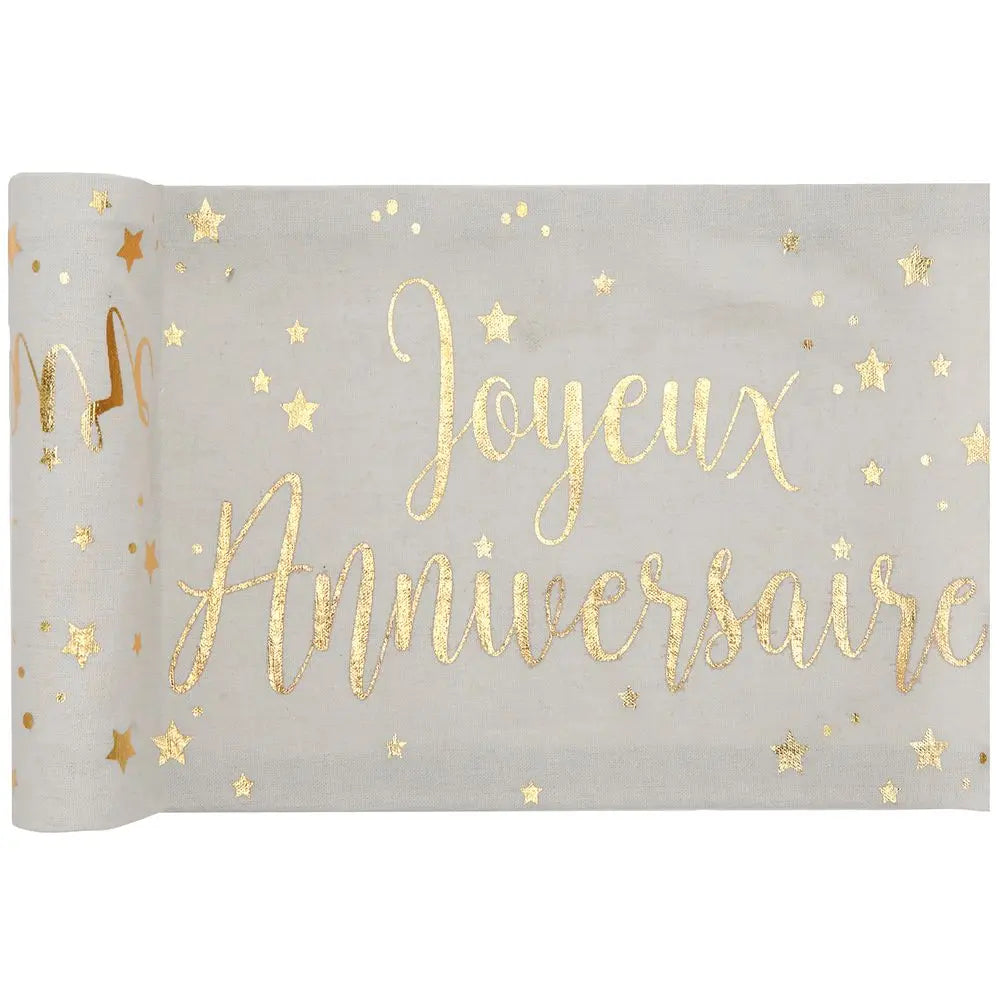  Chemin de table - Joyeux Anniversaire Métal Or