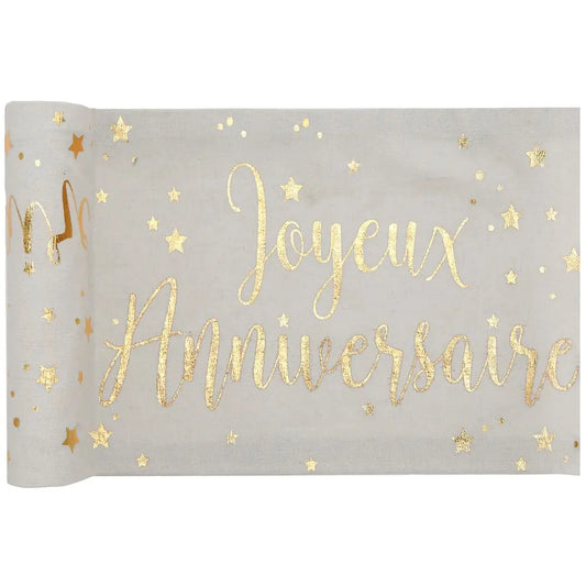 Chemin de table - Joyeux Anniversaire Métal Or