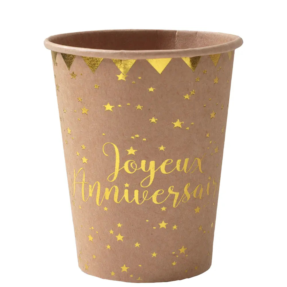 10 Gobelets en Carton 27cl - Joyeux Anniversaire Métal Kraft