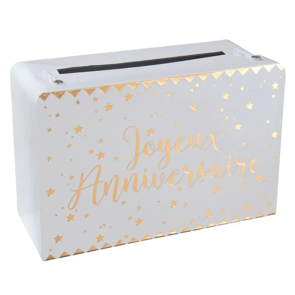  Tirelire Joyeux Anniversaire métallisé Blanc