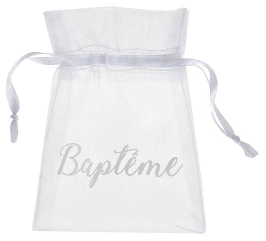 Pochon organza "baptème" blanc