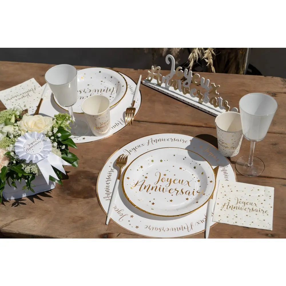 Déco de Table ''Joyeux Anniversaire'' Métal Or