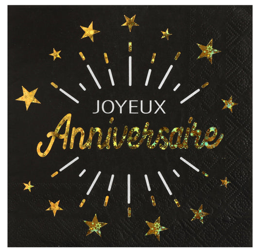  Serviette Anniversaire Etincelant Or