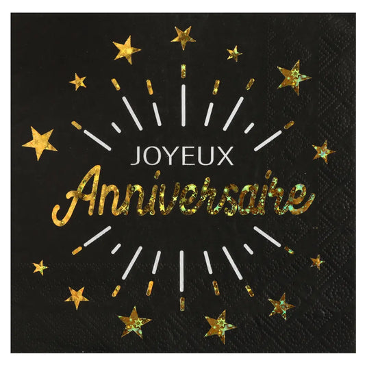  Serviette Anniversaire Etincelant Or