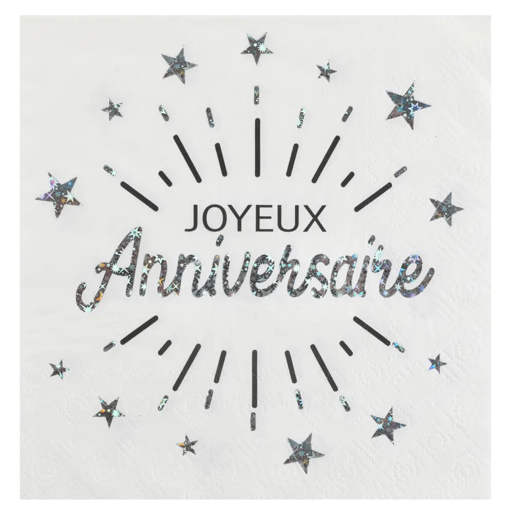 Serviette Anniversaire Etincelant Argent