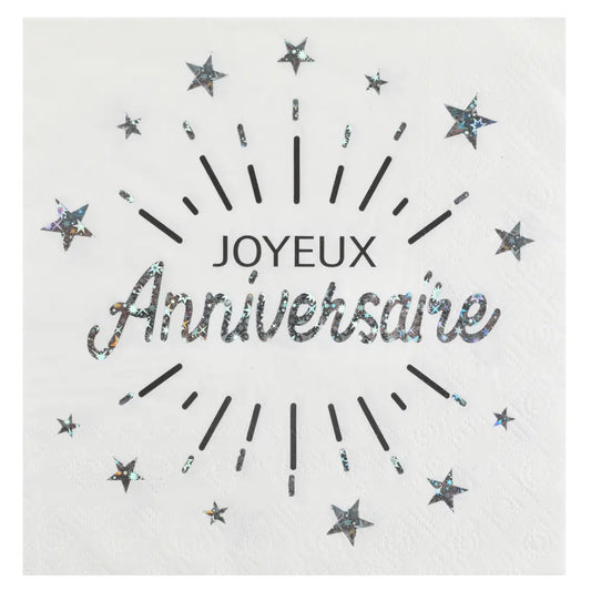  Serviette Anniversaire Etincelant Argent