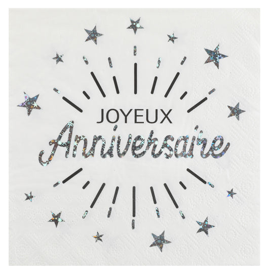  Serviette Anniversaire Etincelant Argent