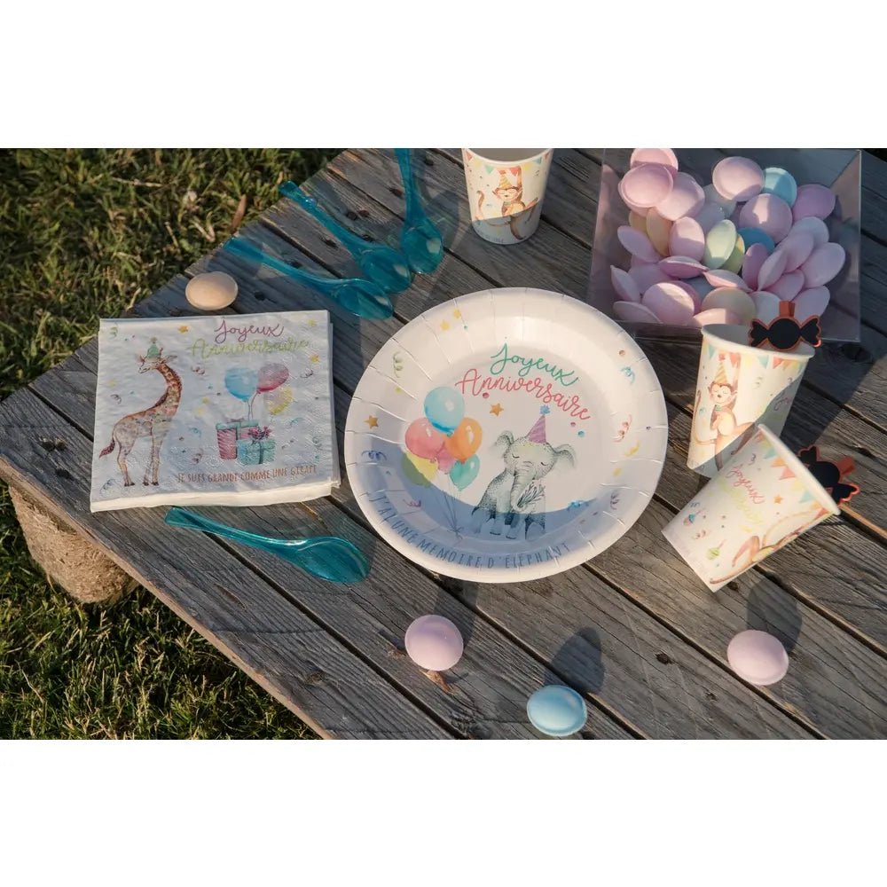 10 Assiettes en Carton D23cm - Zoo party Multicolore