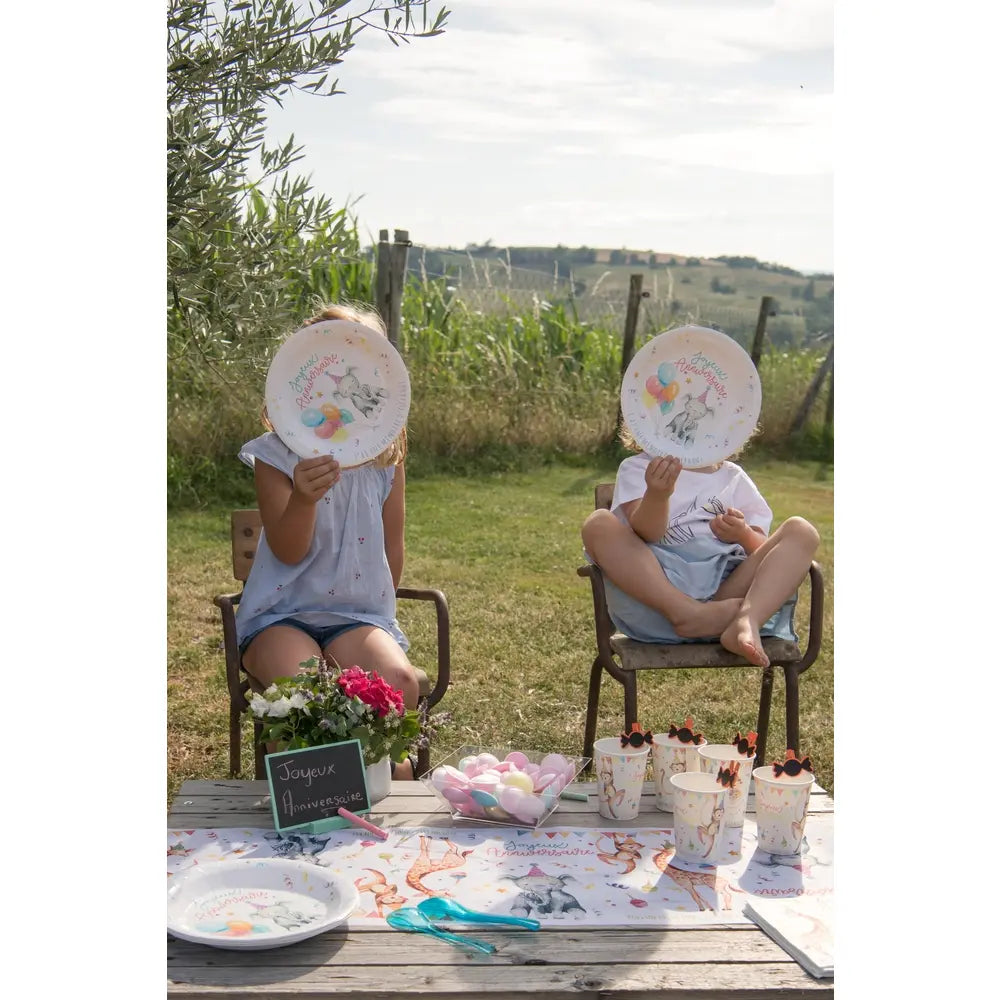 10 Assiettes en Carton D23cm - Zoo party Multicolore
