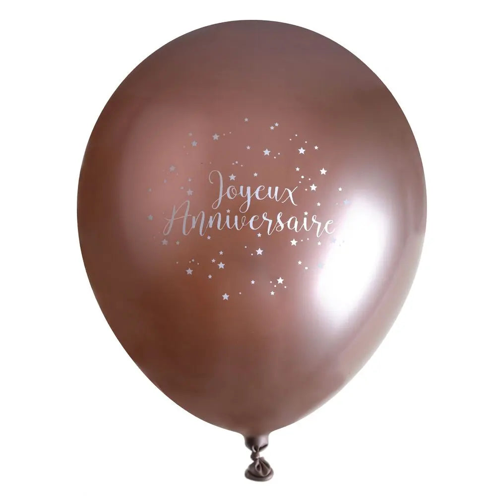  6 Ballons 30cm - Joyeux Anniversaire Métal Rose Gold