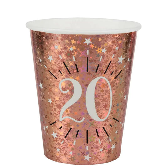  10 Gobelets en Carton 27cl - Etincelant Rose Gold - 20 Ans