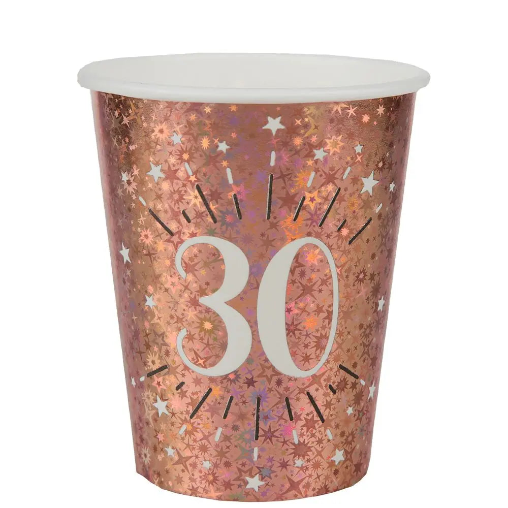  10 Gobelets en Carton 27cl - Etincelant Rose Gold - 30 Ans