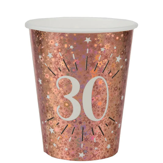  10 Gobelets en Carton 27cl - Etincelant Rose Gold - 30 Ans