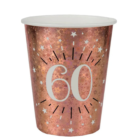  10 Gobelets en Carton 27cl - Etincelant Rose Gold - 60 Ans