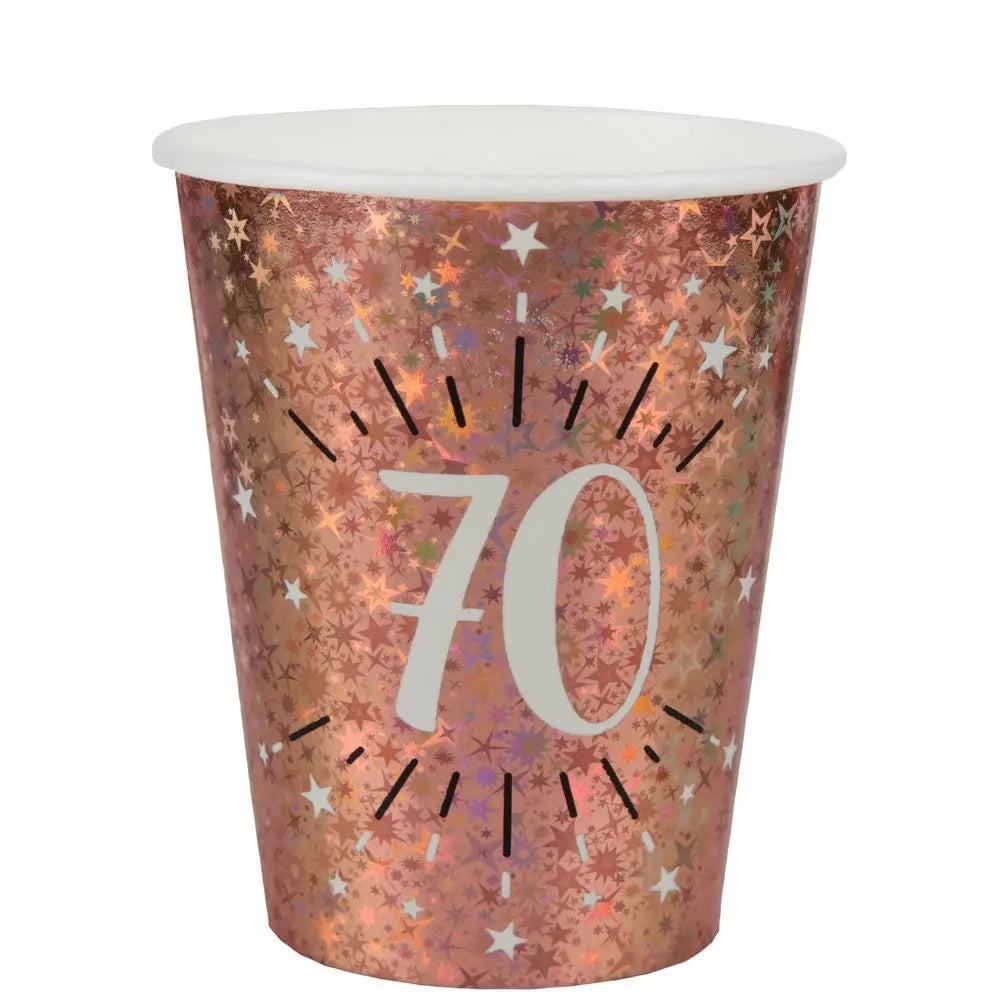  10 Gobelets en Carton 27cl - Etincelant Rose Gold - 70 Ans
