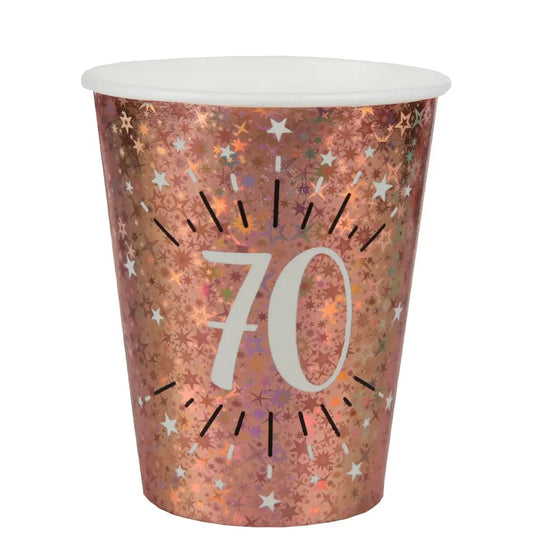  10 Gobelets en Carton 27cl - Etincelant Rose Gold - 70 Ans