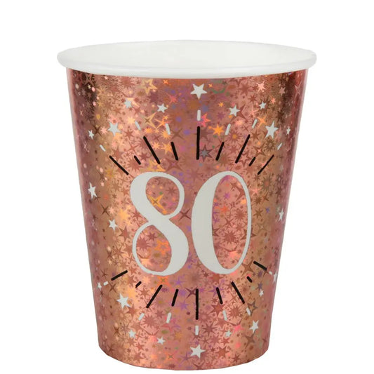  10 Gobelets en Carton 27cl - Etincelant Rose Gold - 80 Ans