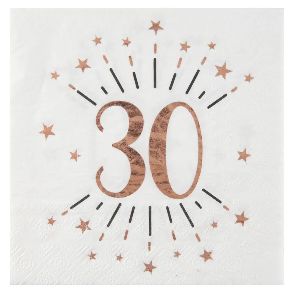  10 Serviettes en Papier 33x33cm - Etincelant Rose Gold - 30 Ans
