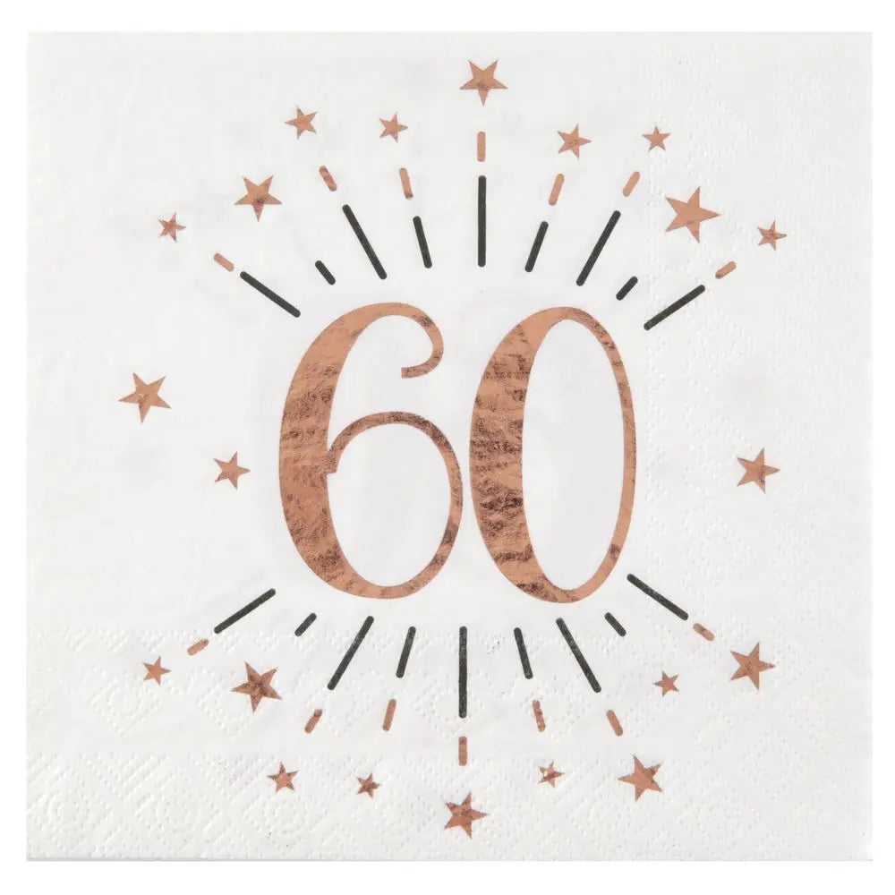  10 Serviettes en Papier 33x33cm - Etincelant Rose Gold - 60 Ans