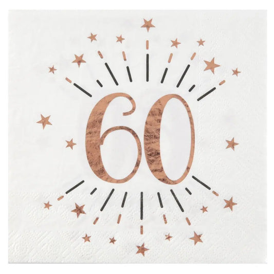  10 Serviettes en Papier 33x33cm - Etincelant Rose Gold - 60 Ans