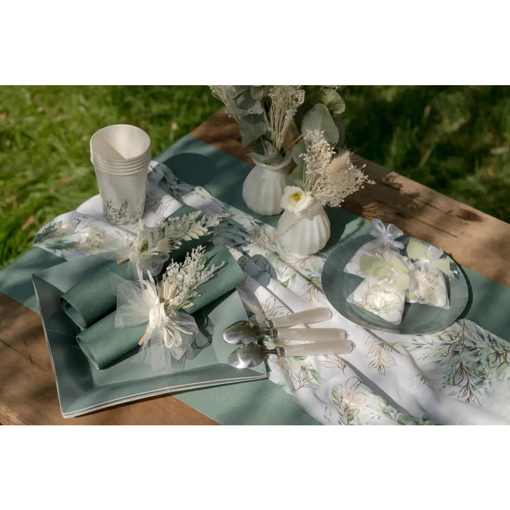 10 Grandes Assiettes Carrée Sauge 23 x 23 cm