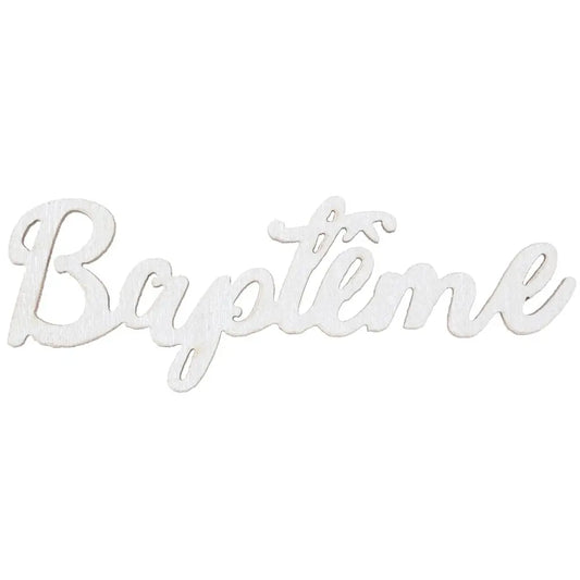 10 Décos à parsemer "Baptême" en bois blanc - 6 x 2 cm