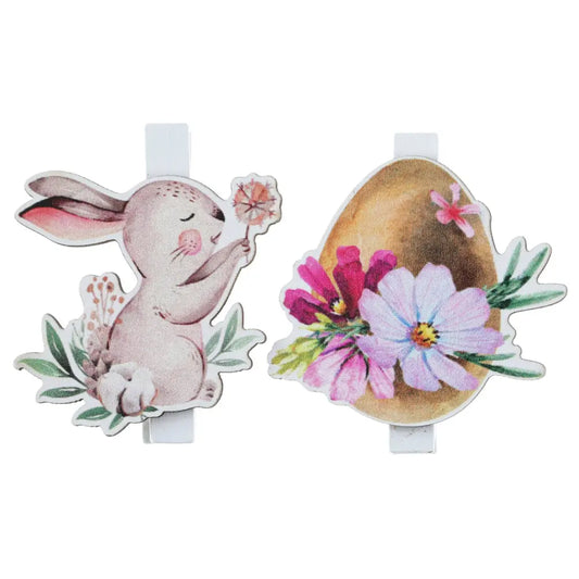 6 Pinces / Épingles Déco Lapin "Pâques" - 4x5cm