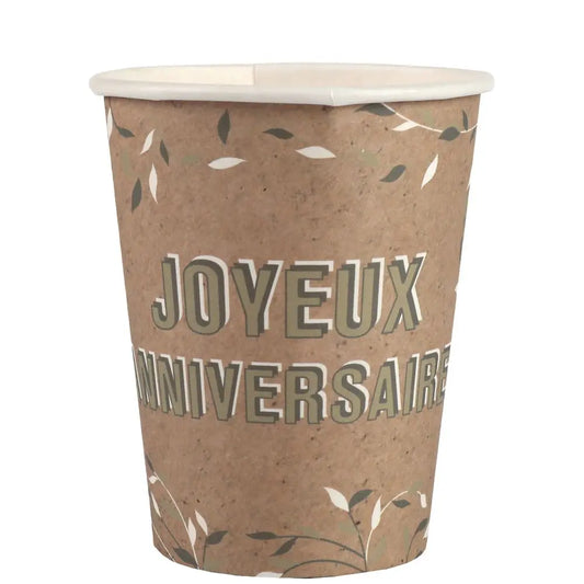 10 Gobelets en Carton 27cl - Joyeux Anniversaire ''Végétal''