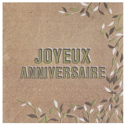 20 Serviettes en Papier 33x33cm - Joyeux Anniversaire ''Végétal''