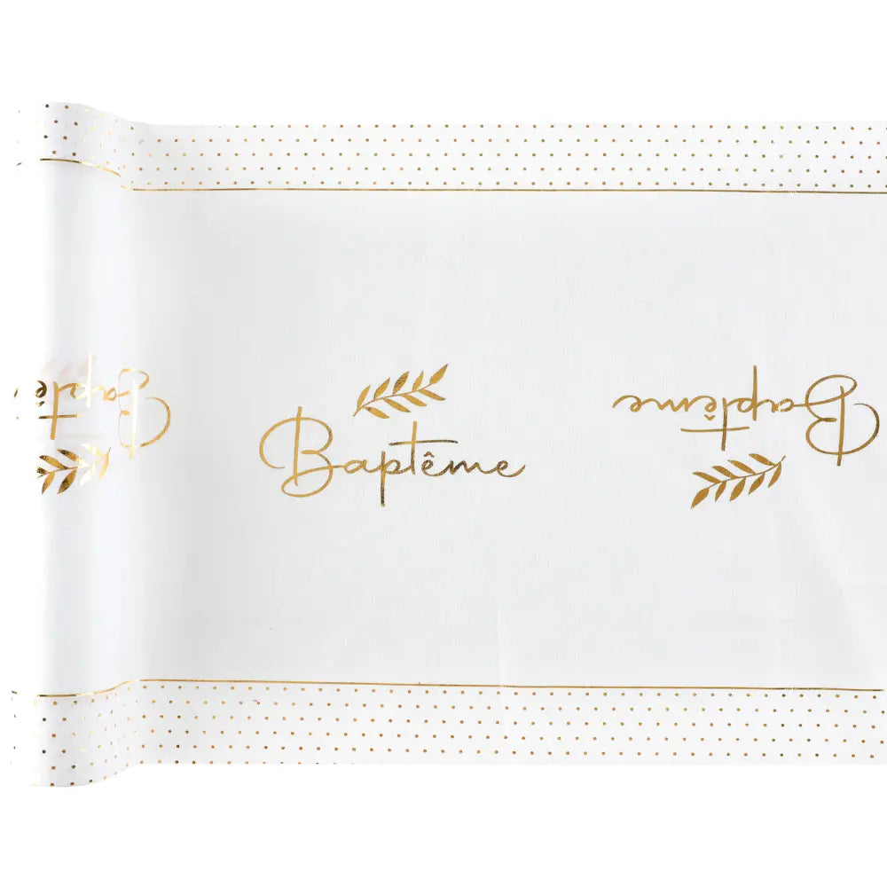 Chemin de table "Baptême" impression métallisée or - 28 cm x 3 m
