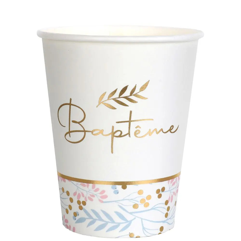 10 Gobelets en Carton 25cl - "Baptême" impression métallisée Or