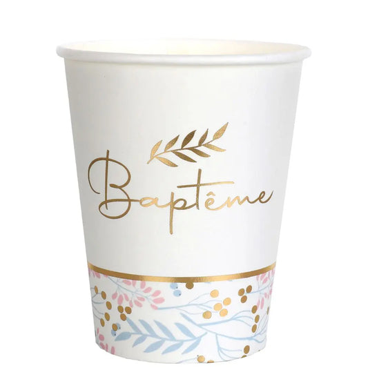 10 Gobelets en Carton 25cl - "Baptême" impression métallisée Or