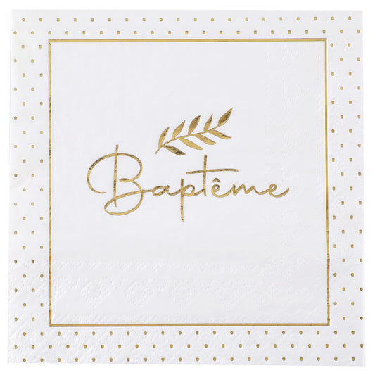 Serviette en papier "Baptême" impression métallisée or