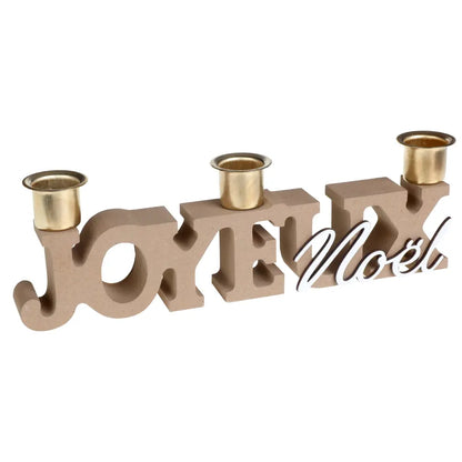 Porte Bougie "Joyeux Noël" Naturel - 23x3x5cm